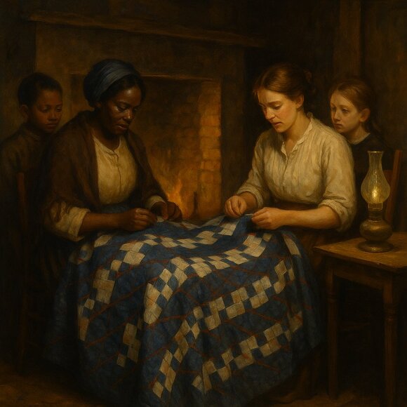 1800s Antique Quilt Link Chain Red White Blue 79"x70" Rare - Picture 5 of 8